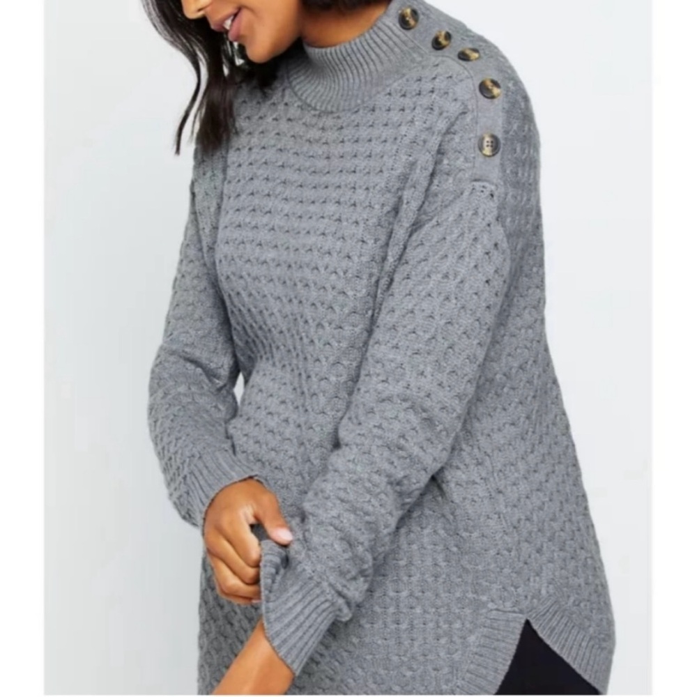 Motherhood Maternity Button Mock-Neck Maternity Sweater Gray Small - like new